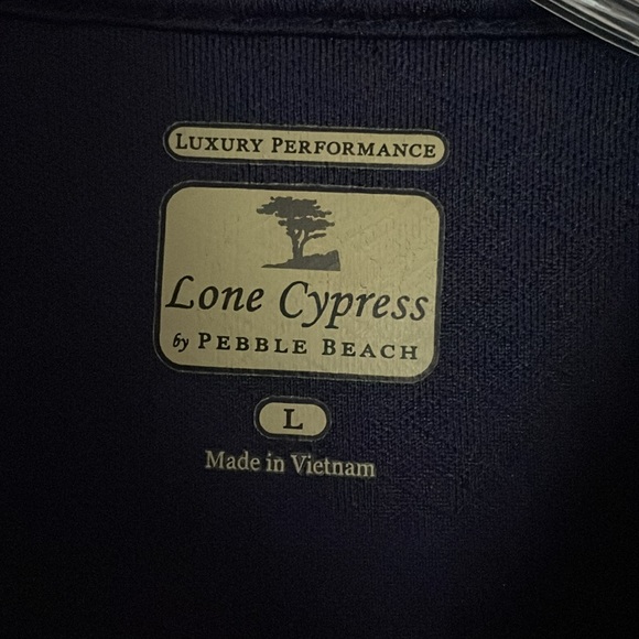 Men’s size large luxury performance Lone Cypress by Pebble Beach navy blue shirt - Picture 2 of 8